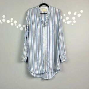 Cloth & Stone Anthropologie Western Striped Shirt Dress Blue White Size M